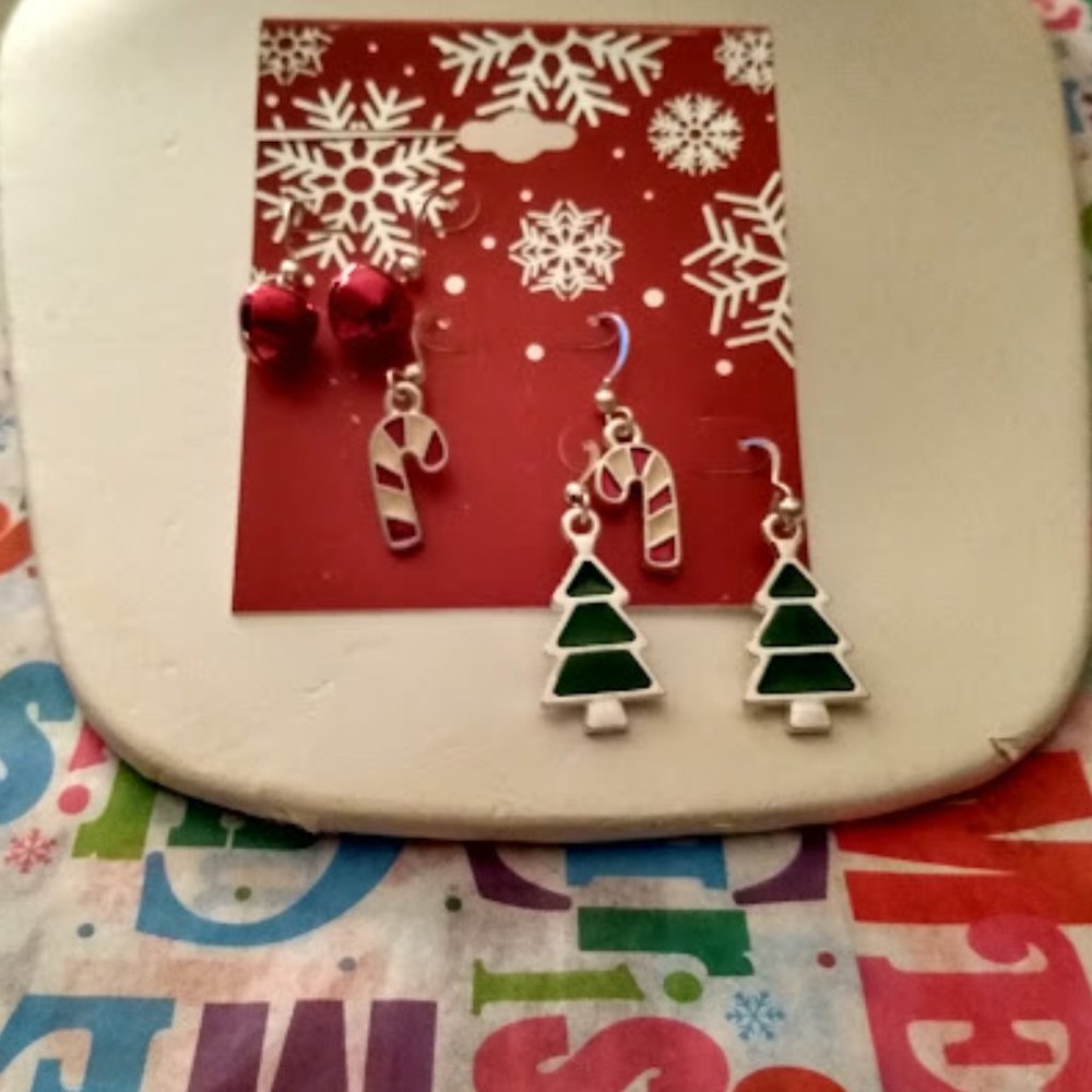 3pc LOT KOHL'S Holiday Candy Canes/Jingle Bells/Christmas Trees Earrings**NEW!